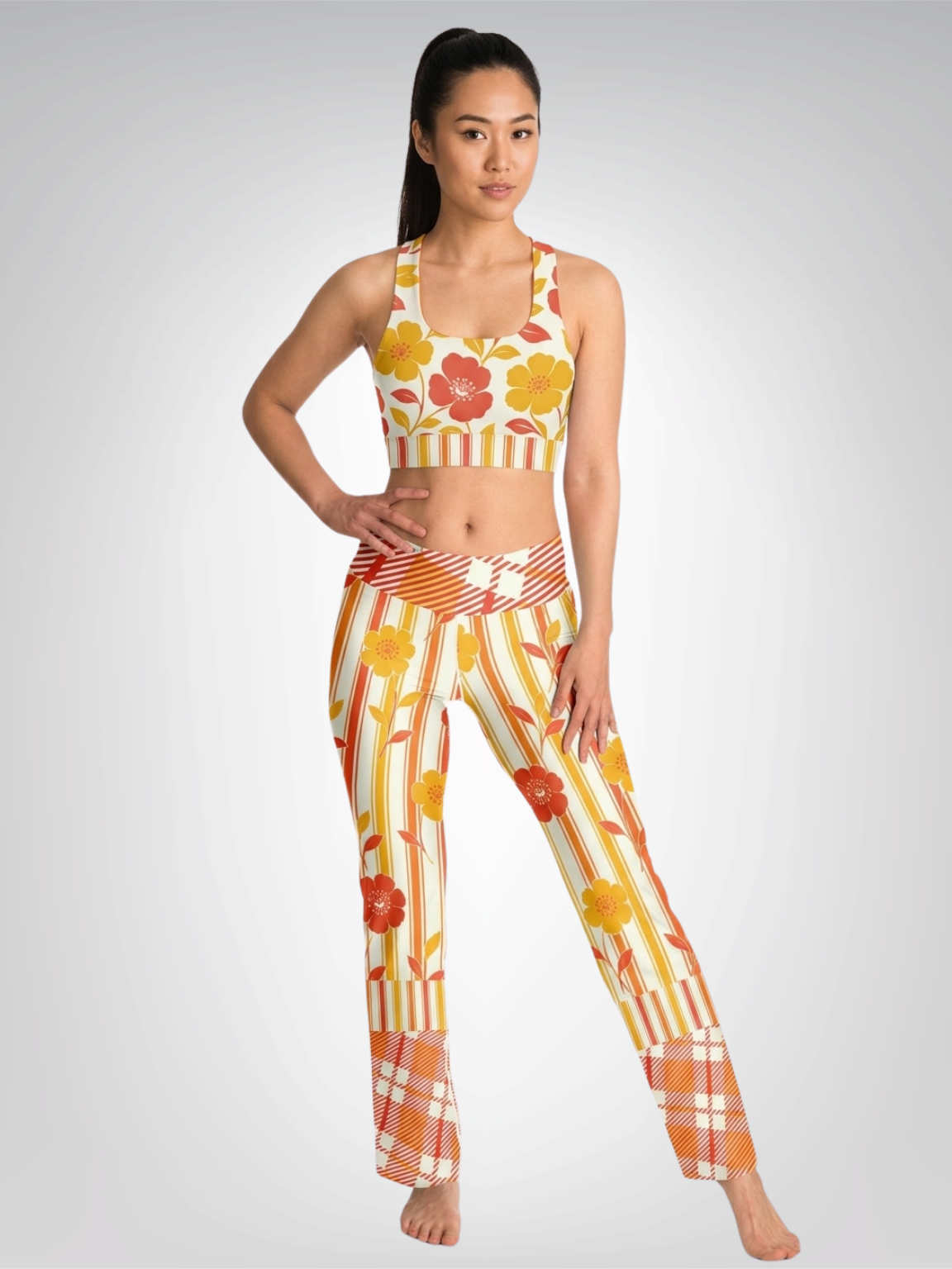 Salsa Time Floral Stripe Flare Leggings