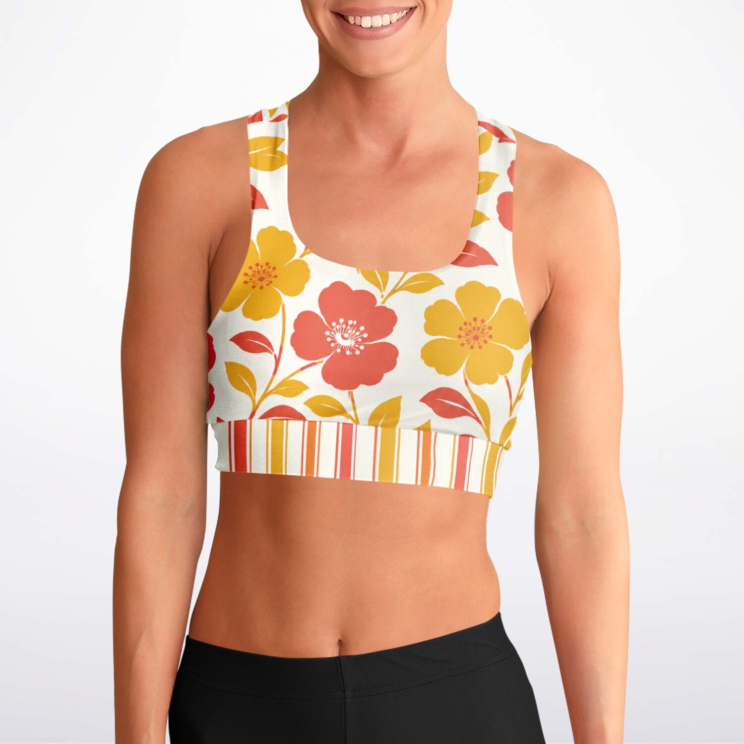 Salsa Time Floral Stripe Padded Sports Bra