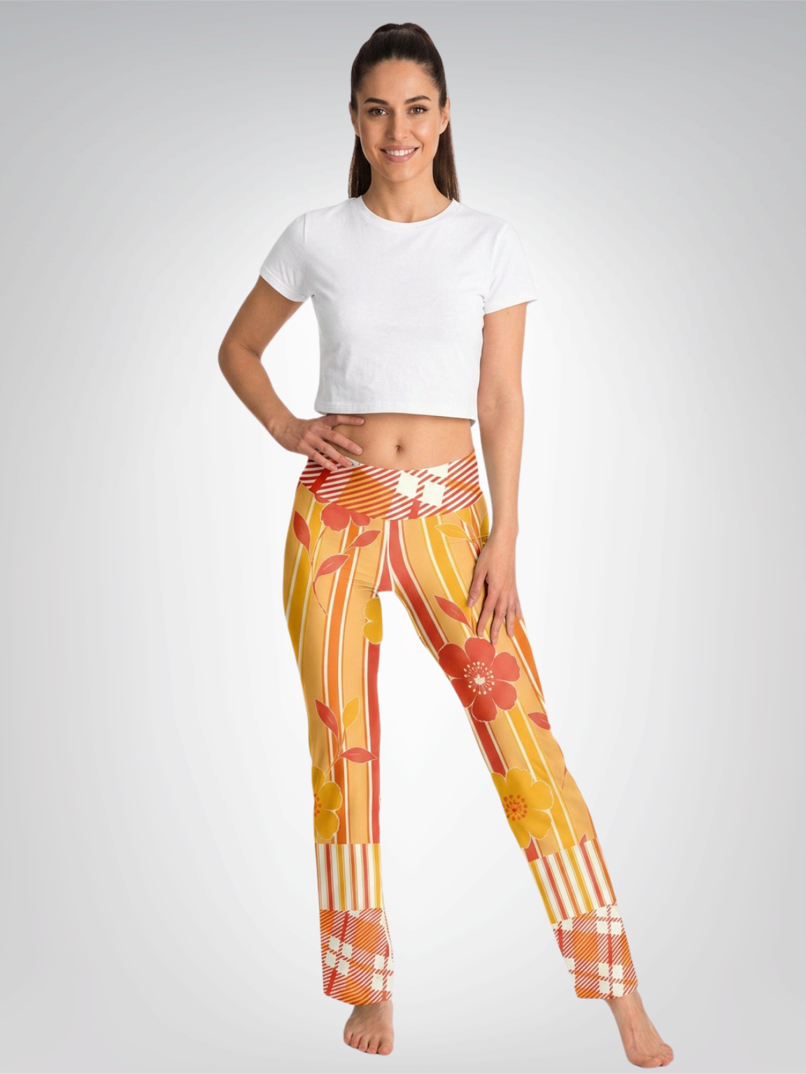 Salsa Time Golden Floral Stripe Flare Leggings