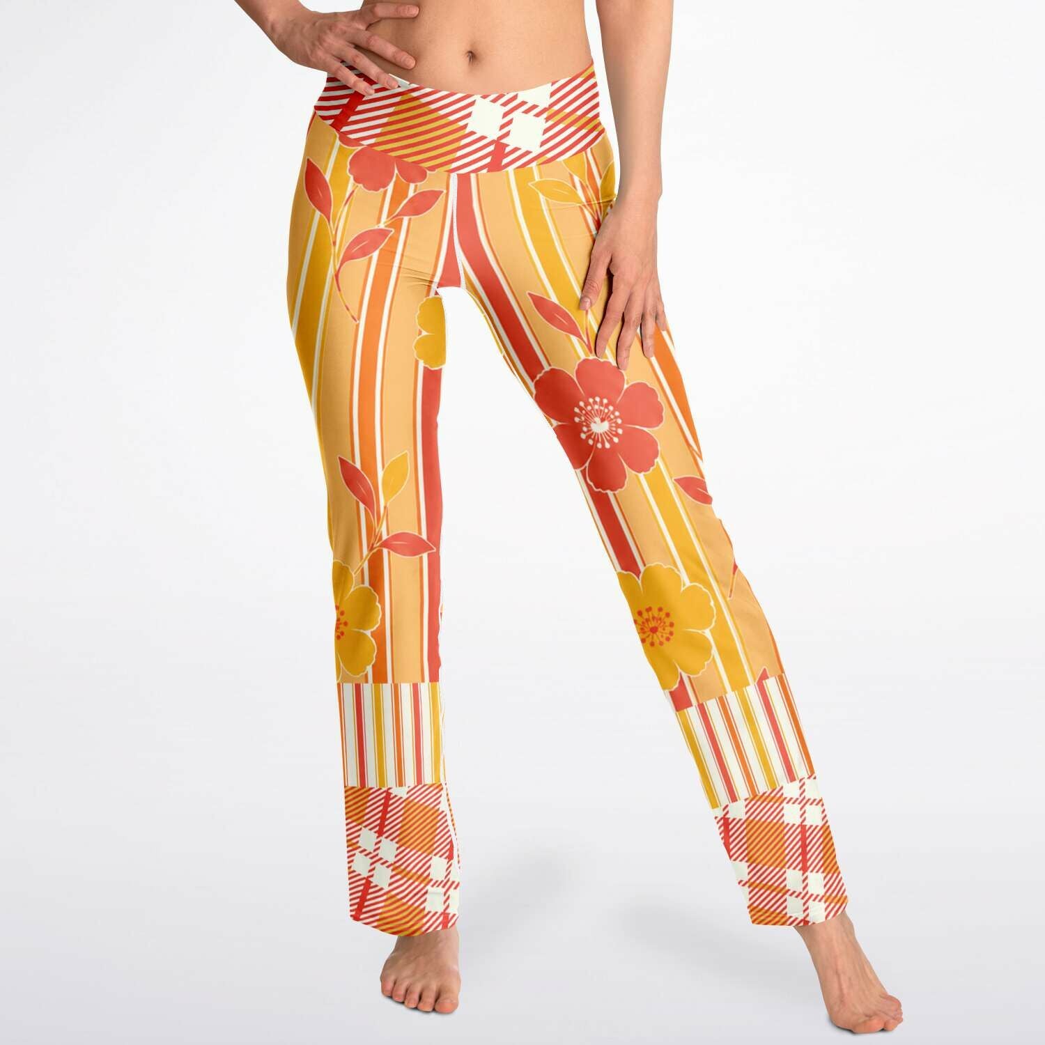 Salsa Time Golden Floral Stripe Flare Leggings