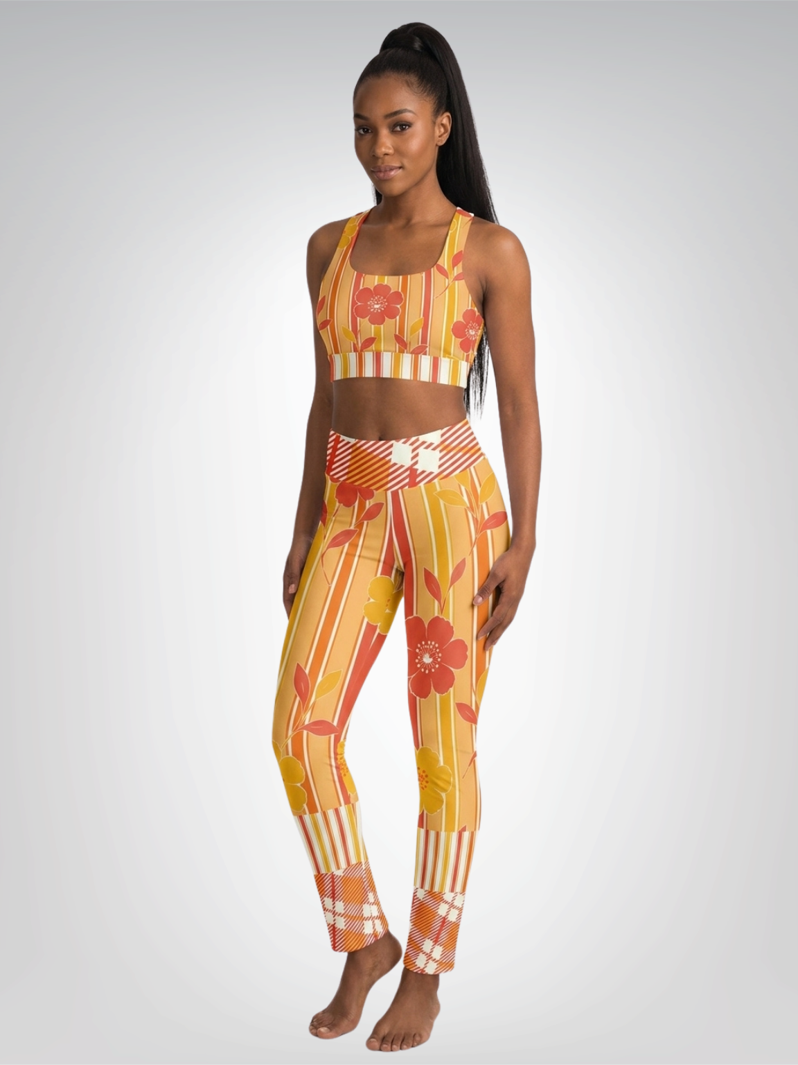 Salsa Time Golden Floral Stripe Padded Sports Bra