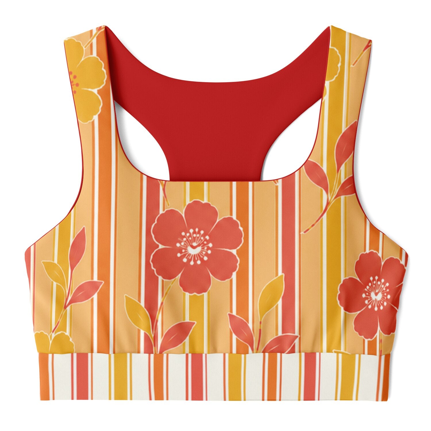 Salsa Time Golden Floral Stripe Padded Sports Bra