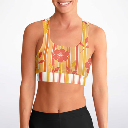 Salsa Time Golden Floral Stripe Padded Sports Bra