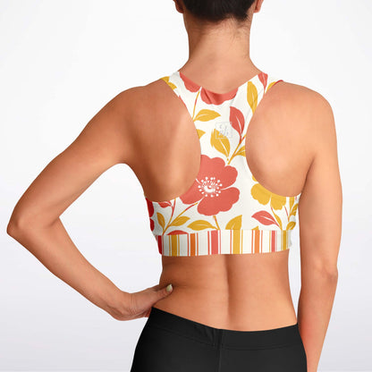 Salsa Time Golden Floral Stripe Padded Sports Bra