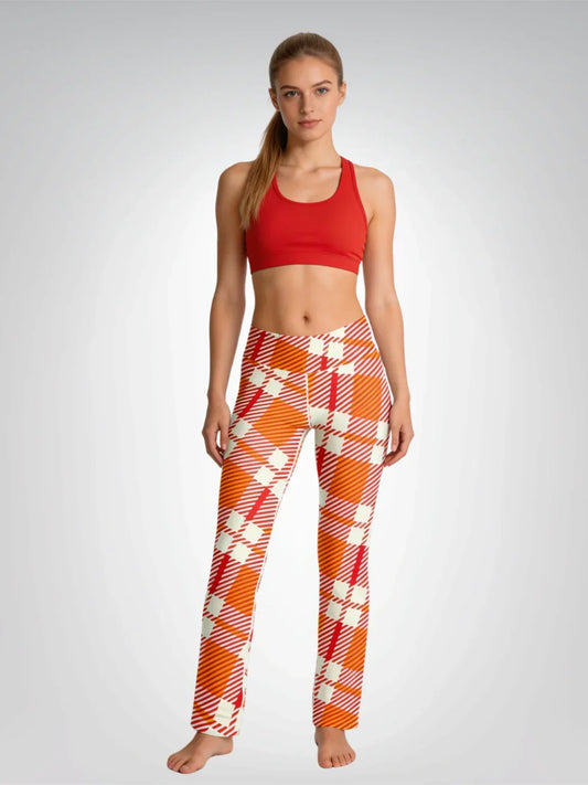 Salsa Time Orange Tartan Plaid Flare Leggings