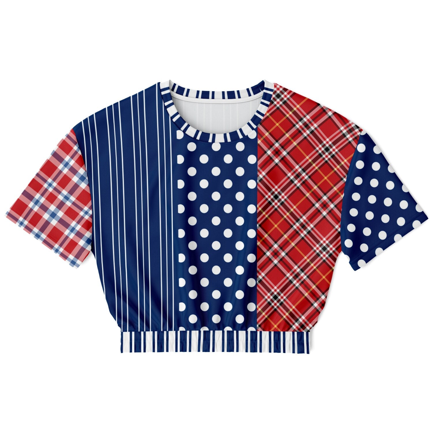 Serendipity Plaid Patchwork Eco-Poly Short Sleeve Cropped Pullover