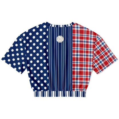 Serendipity Plaid Patchwork Eco-Poly Short Sleeve Cropped Pullover