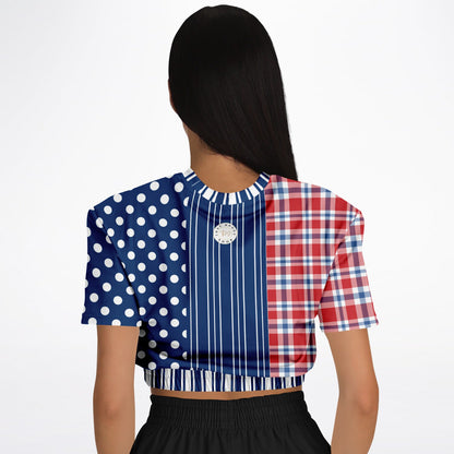 Serendipity Plaid Patchwork Eco-Poly Short Sleeve Cropped Pullover