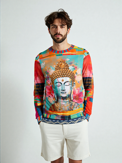 Serene Buddha in Pastel Patchwork Print Unisex Sweatshirt (Gold Label)