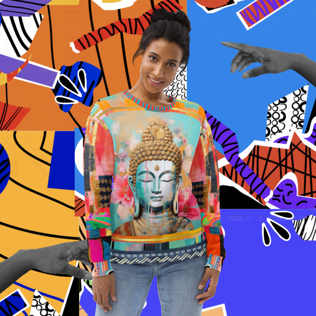 Serene Buddha in Pastel Patchwork Print Unisex Sweatshirt (Gold Label)