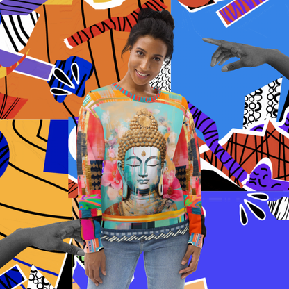 Serene Buddha in Pastel Patchwork Print Unisex Sweatshirt (Gold Label)