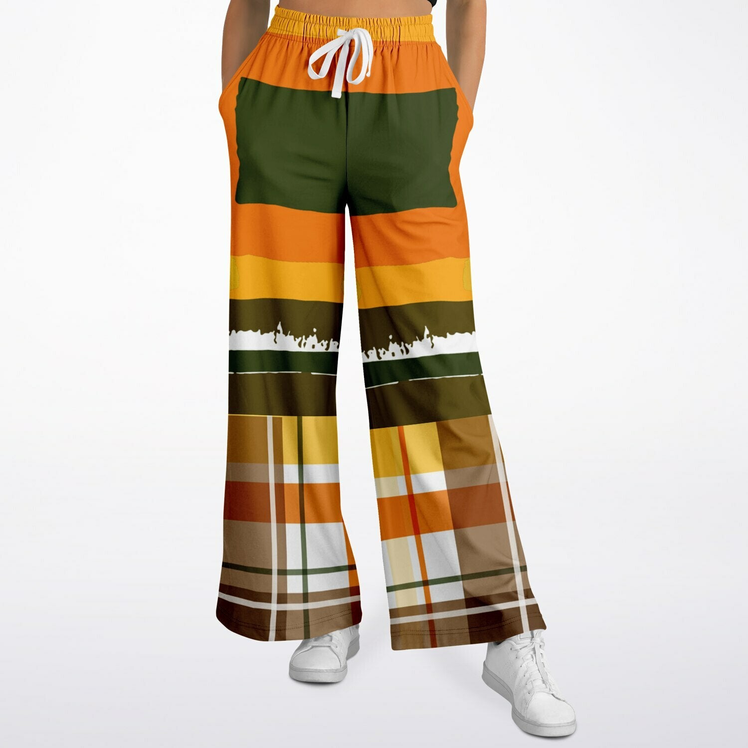 Seville Retro 70s Eco-Poly Plaid Wide Leg Pants