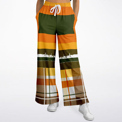 Seville Retro 70s Eco-Poly Plaid Wide Leg Pants