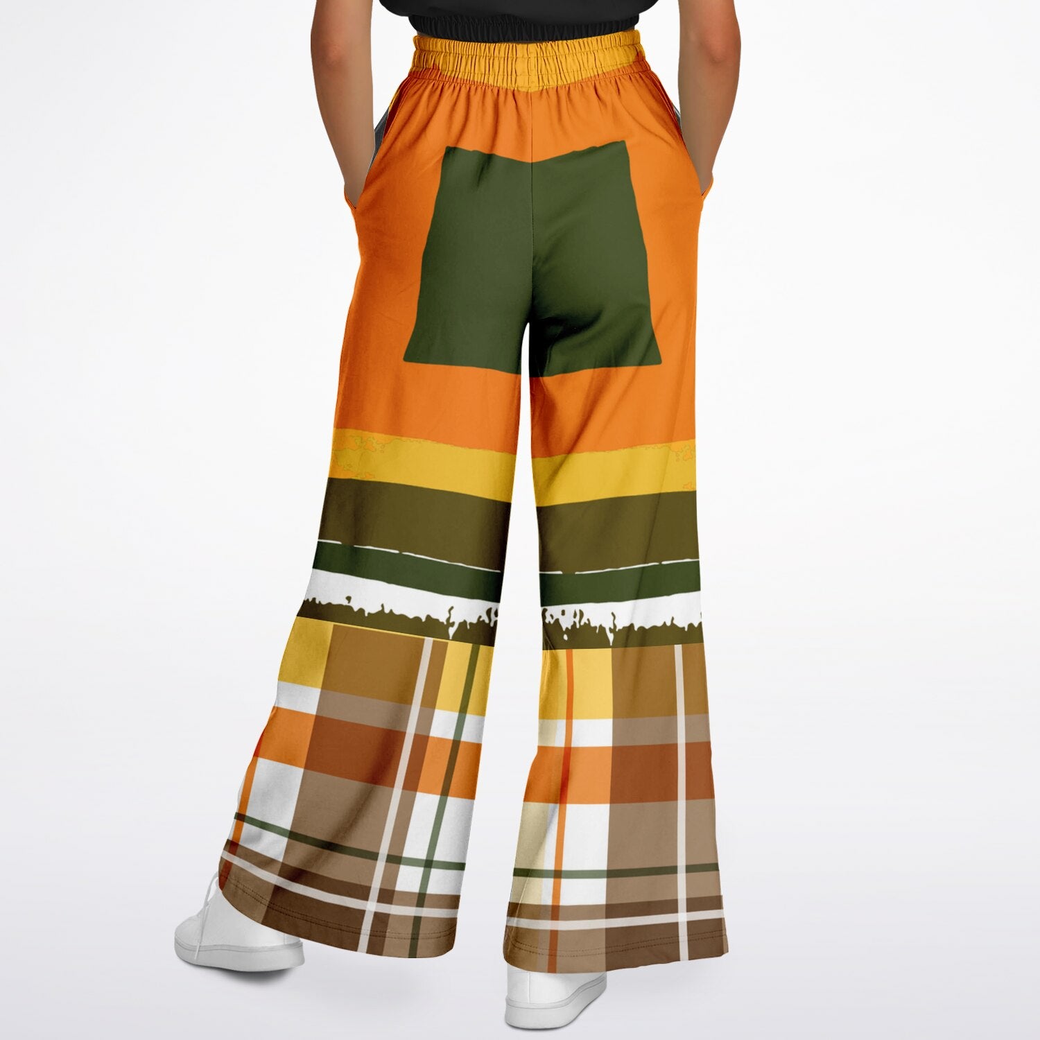 Seville Retro 70s Eco-Poly Plaid Wide Leg Pants