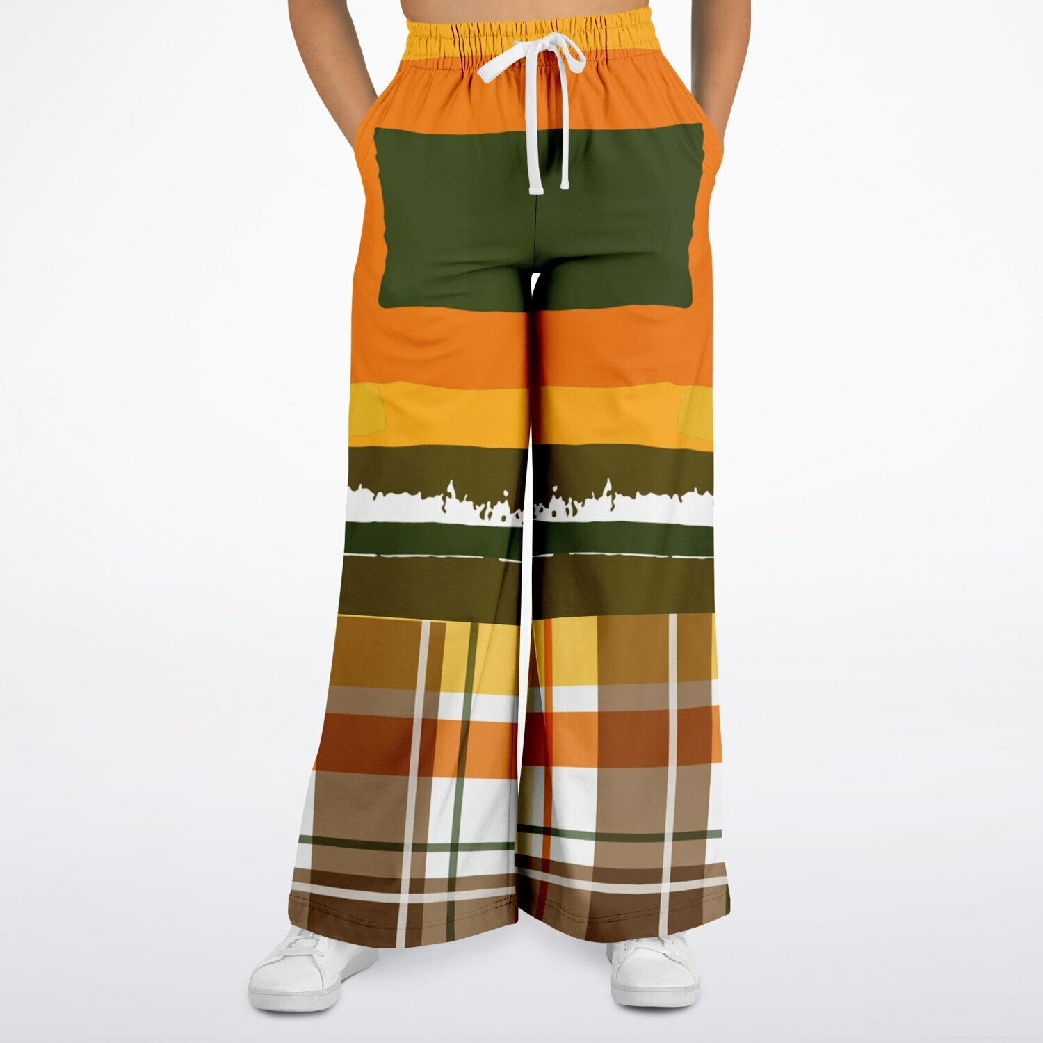 Seville Retro 70s Eco-Poly Plaid Wide Leg Pants