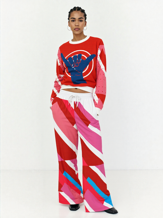 Shaka Laka Hang Loose in Red Knitted Crewneck Sweater