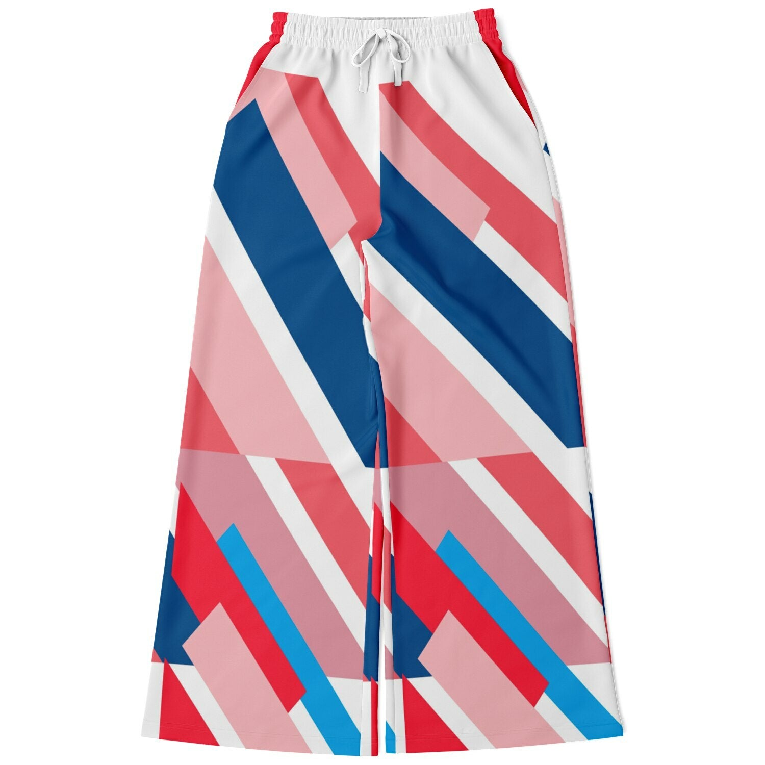 Shaka Laka Geranium Pink Abstract Geo Stripe Eco-Poly Wide Leg Pants