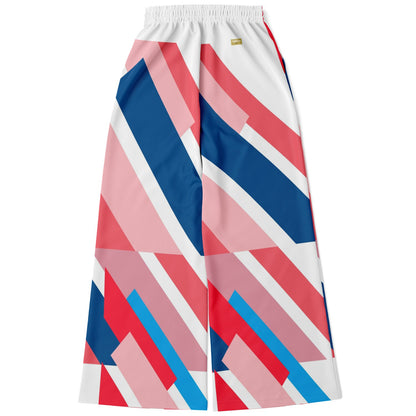 Shaka Laka Geranium Pink Abstract Geo Stripe Eco-Poly Wide Leg Pants