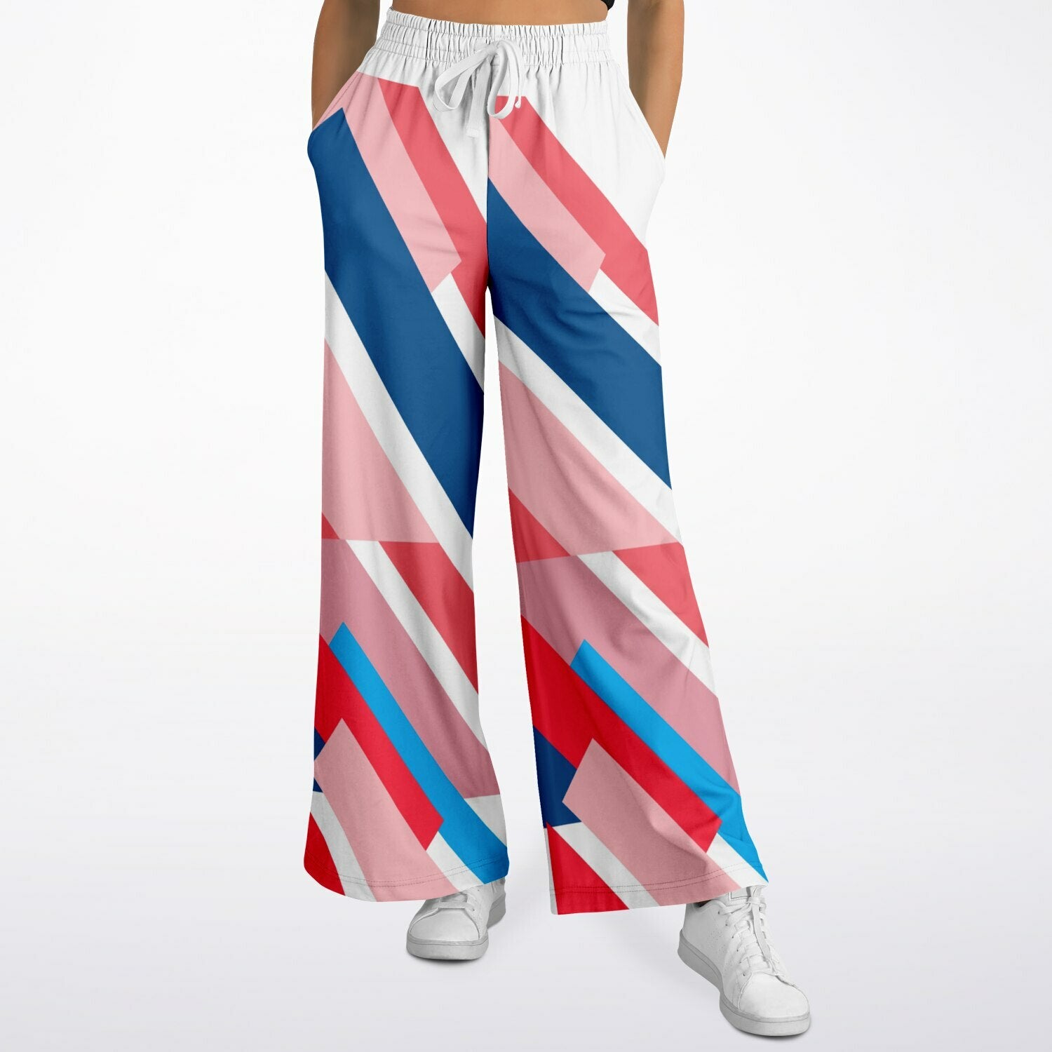 Shaka Laka Geranium Pink Abstract Geo Stripe Eco-Poly Wide Leg Pants