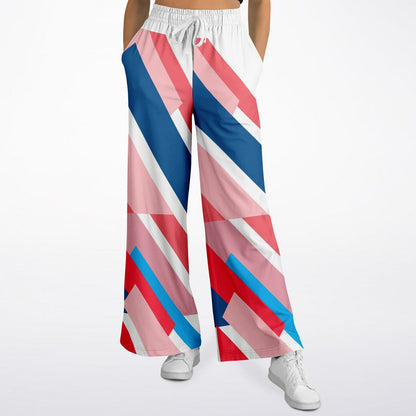 Shaka Laka Geranium Pink Abstract Geo Stripe Eco-Poly Wide Leg Pants