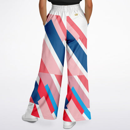 Shaka Laka Geranium Pink Abstract Geo Stripe Eco-Poly Wide Leg Pants