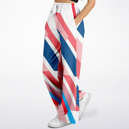 Shaka Laka Geranium Pink Abstract Geo Stripe Eco-Poly Wide Leg Pants