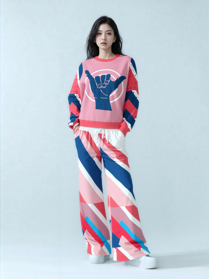 Shaka Laka Hang Loose in Geranium Pink Knitted Crewneck Sweater