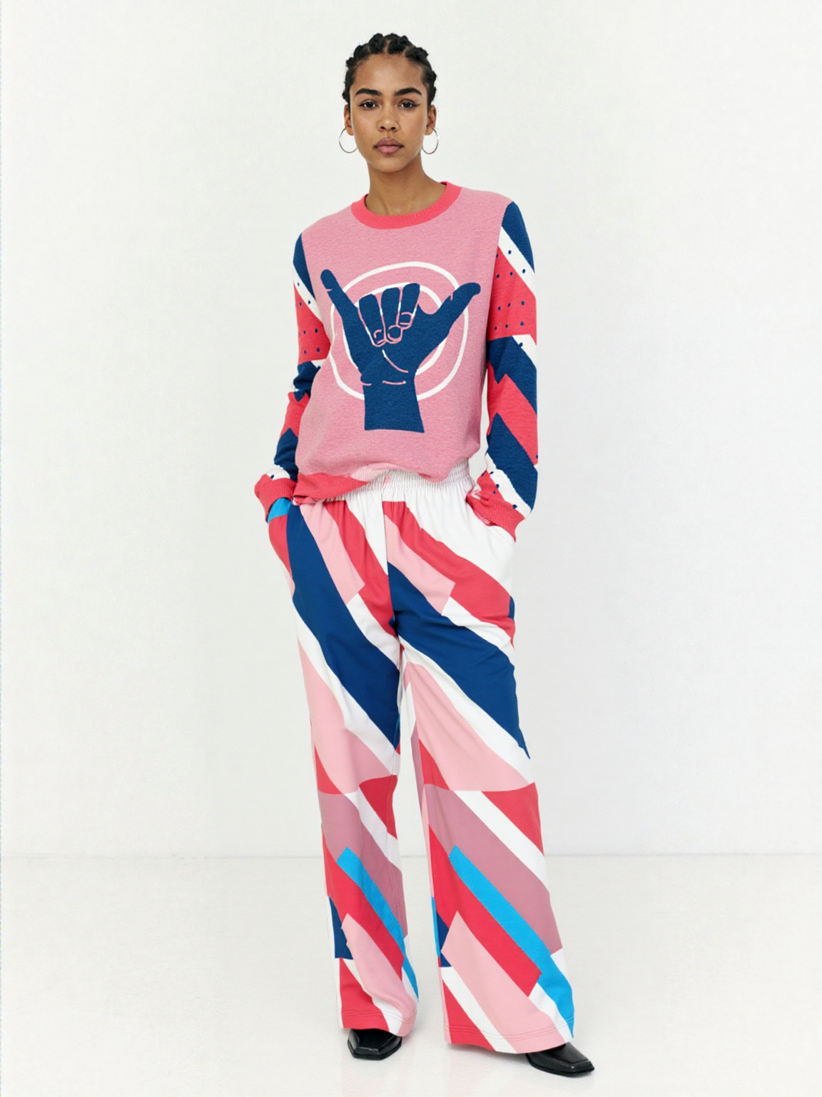 Shaka Laka Hang Loose in Geranium Pink Knitted Crewneck Sweater