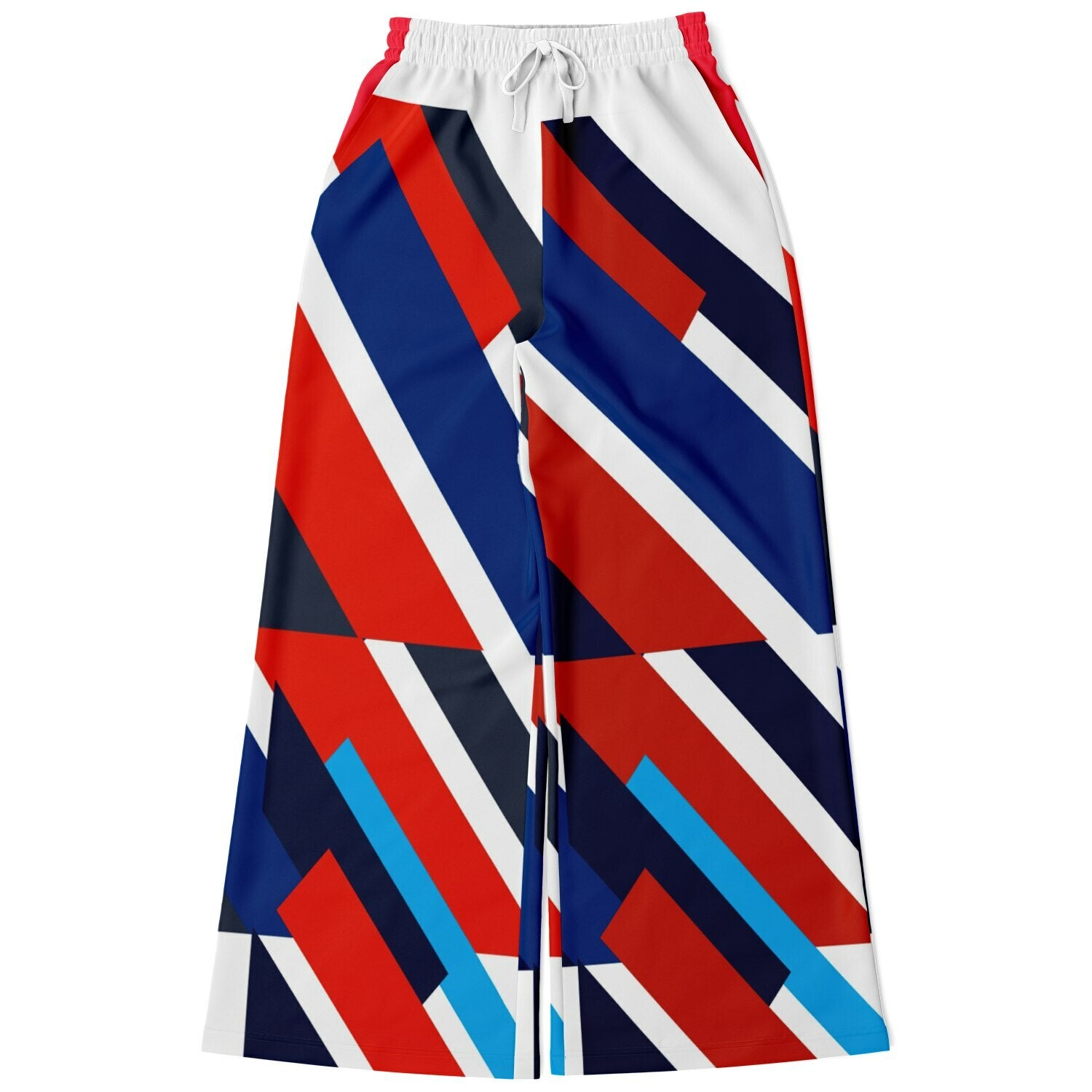 Shaka Laka Navy Blue Abstract Geo Stripe Eco-Poly Wide Leg Pants