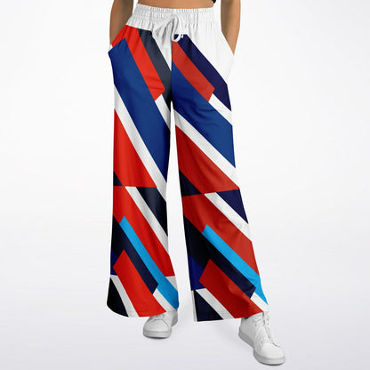 Shaka Laka Navy Blue Abstract Geo Stripe Eco-Poly Wide Leg Pants