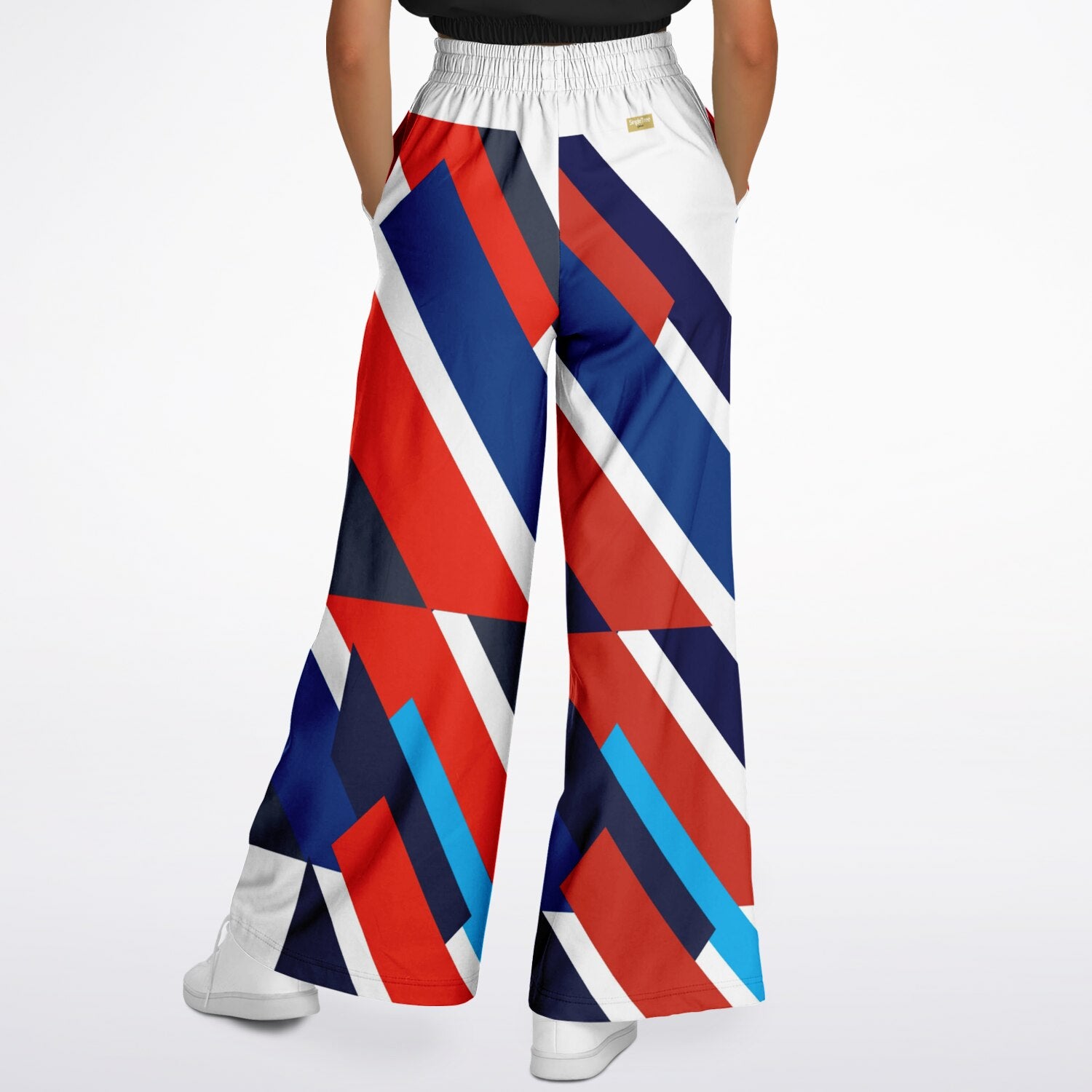 Shaka Laka Navy Blue Abstract Geo Stripe Eco-Poly Wide Leg Pants