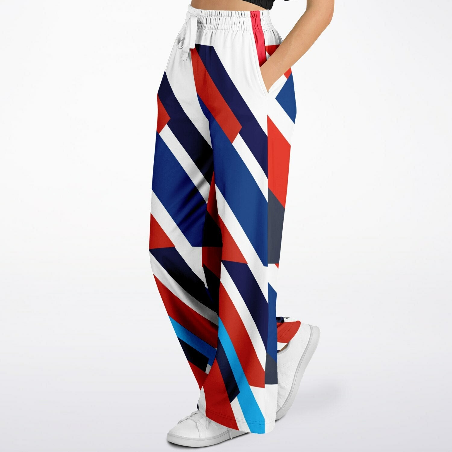 Shaka Laka Navy Blue Abstract Geo Stripe Eco-Poly Wide Leg Pants