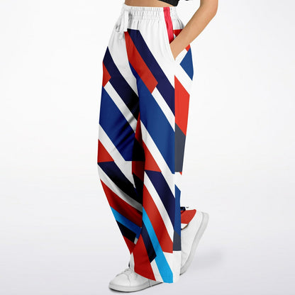 Shaka Laka Navy Blue Abstract Geo Stripe Eco-Poly Wide Leg Pants