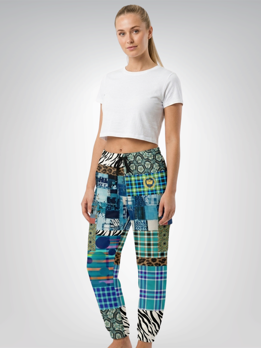 So Royal I'm Blue Patchwork Eco-Poly Cargo Joggers
