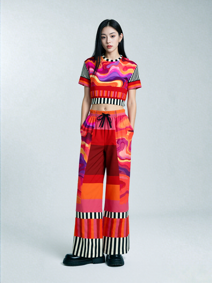 South Beach Flash Marble Stripe Eco-Poly Wide Leg Pants