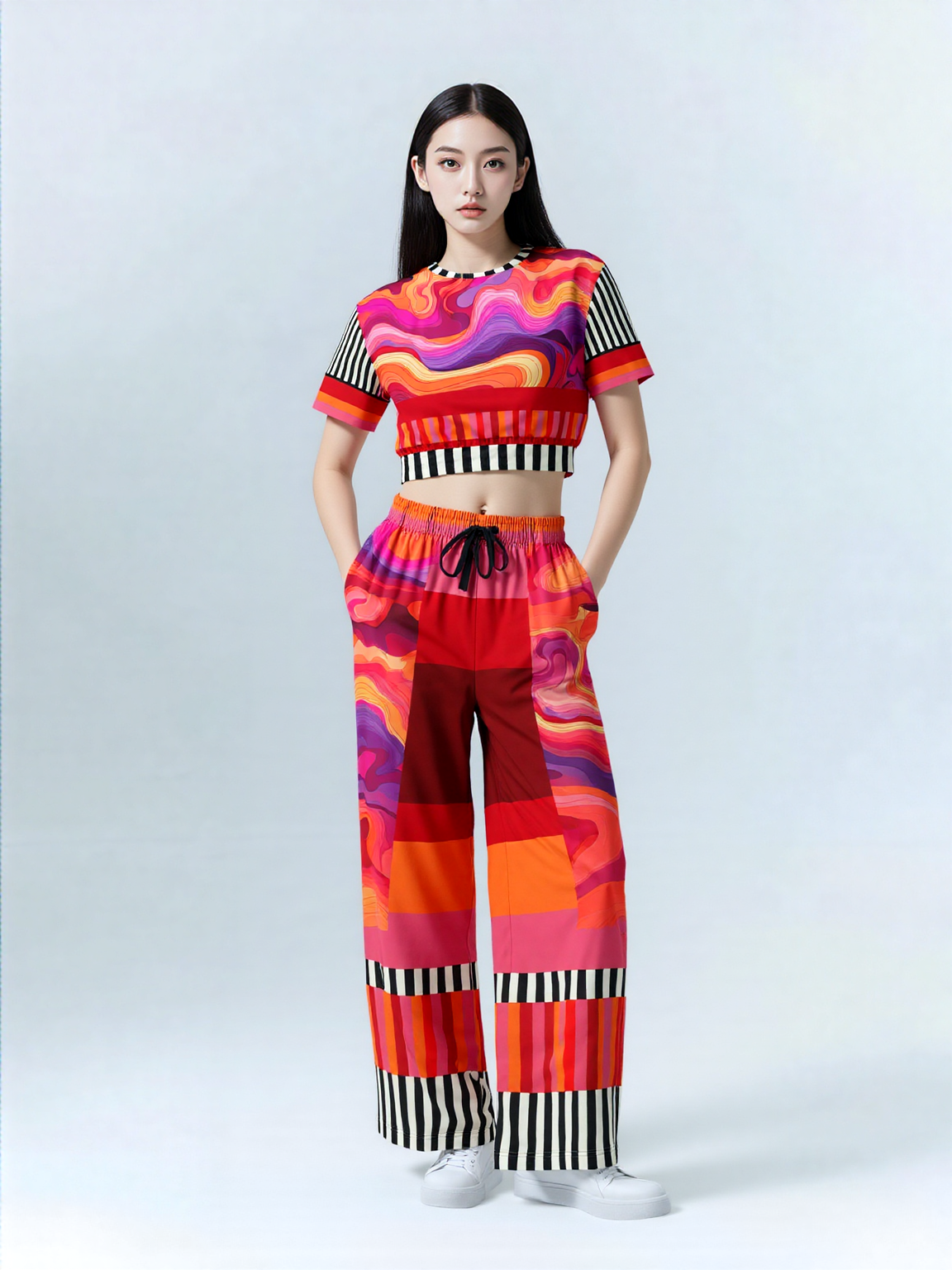 South Beach Flash Marble Stripe Eco-Poly Wide Leg Pants