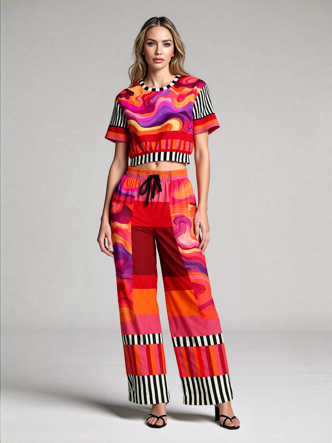 South Beach Flash Marble Stripe Eco-Poly Wide Leg Pants