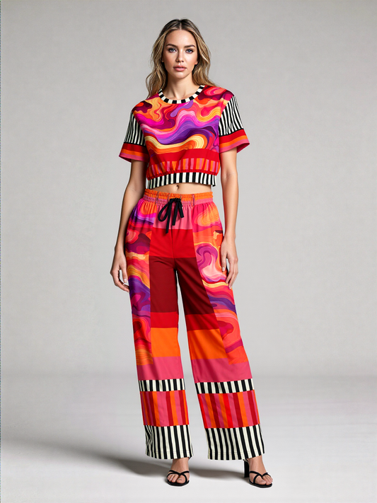 South Beach Flash Marble Stripe Eco-Poly Wide Leg Pants