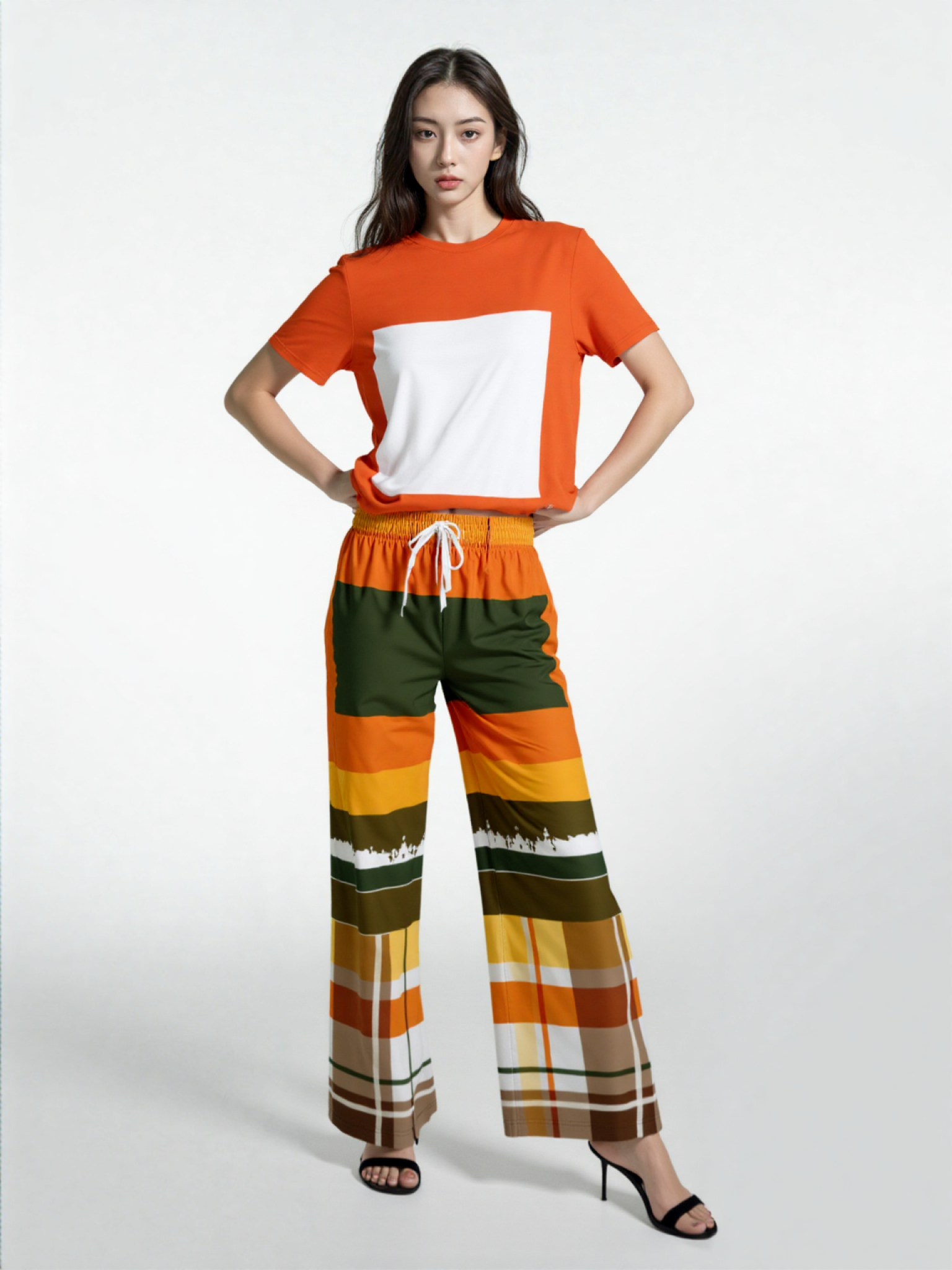 Seville Retro 70s Eco-Poly Plaid Wide Leg Pants