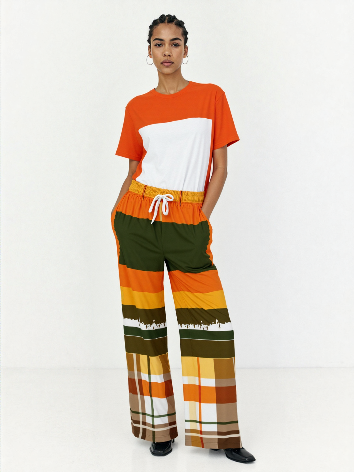 Seville Retro 70s Eco-Poly Plaid Wide Leg Pants