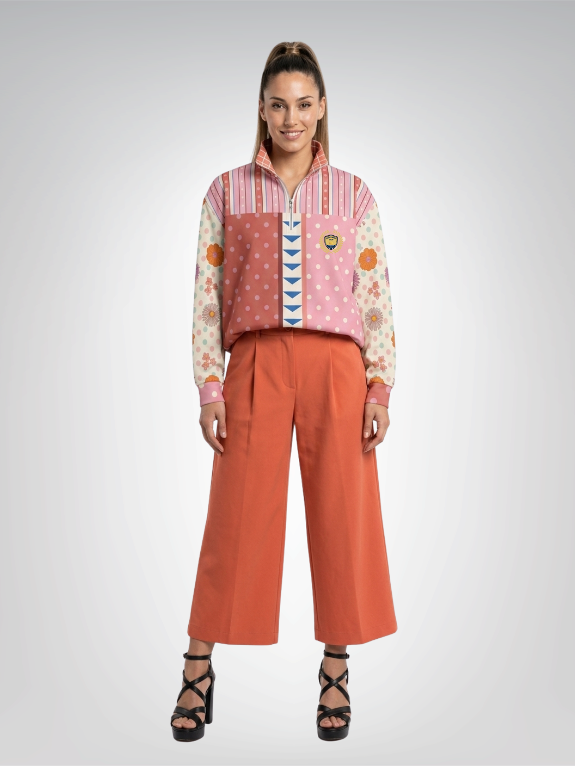 Split Decision Stripe &amp; Floral Heavyweight Oversized Quarter Zip Sweatshirt