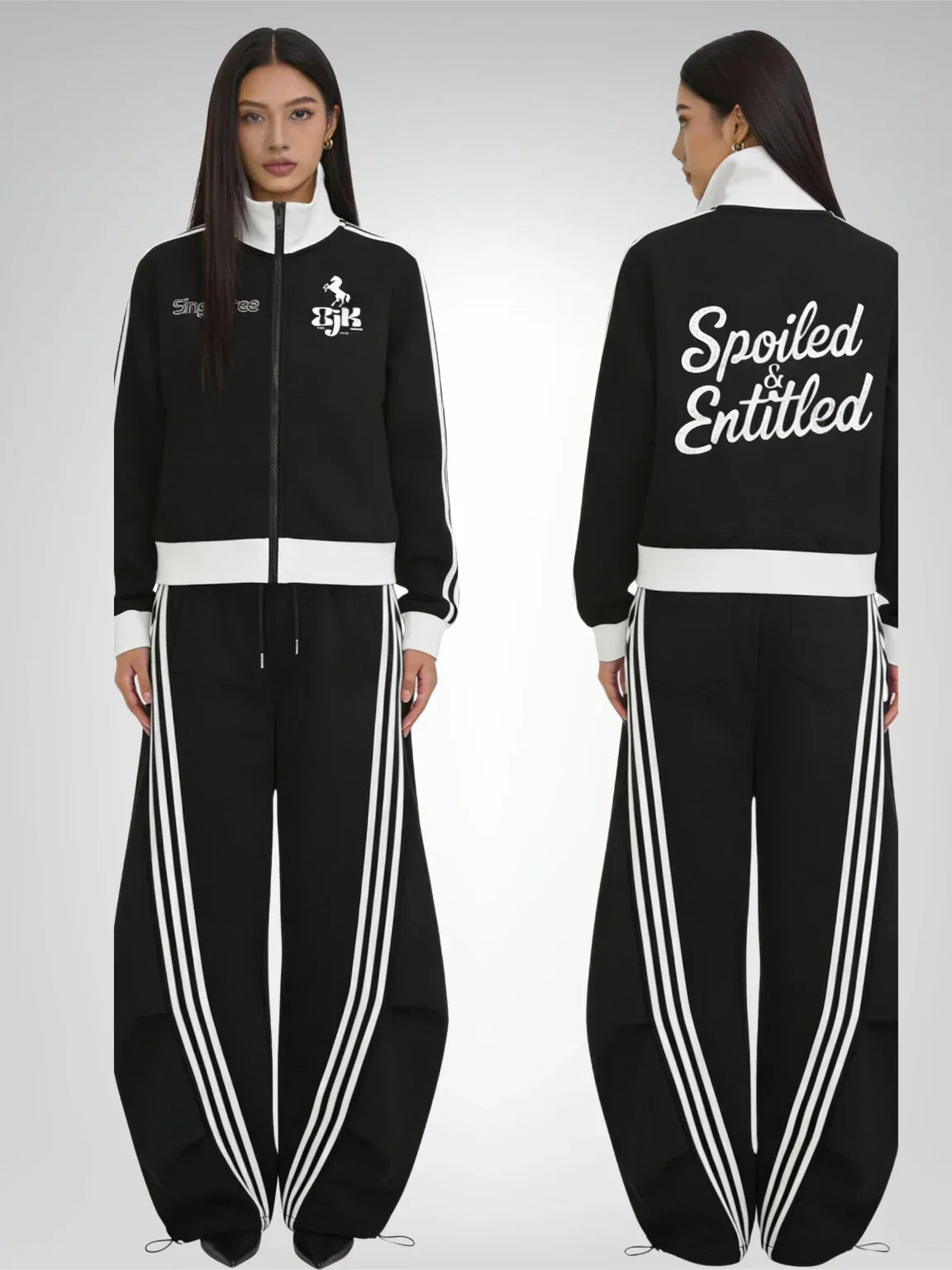 Spoiled &amp;  Entitled™ + STL Contrast Side Stripe Fleece Cropped Track Jacket