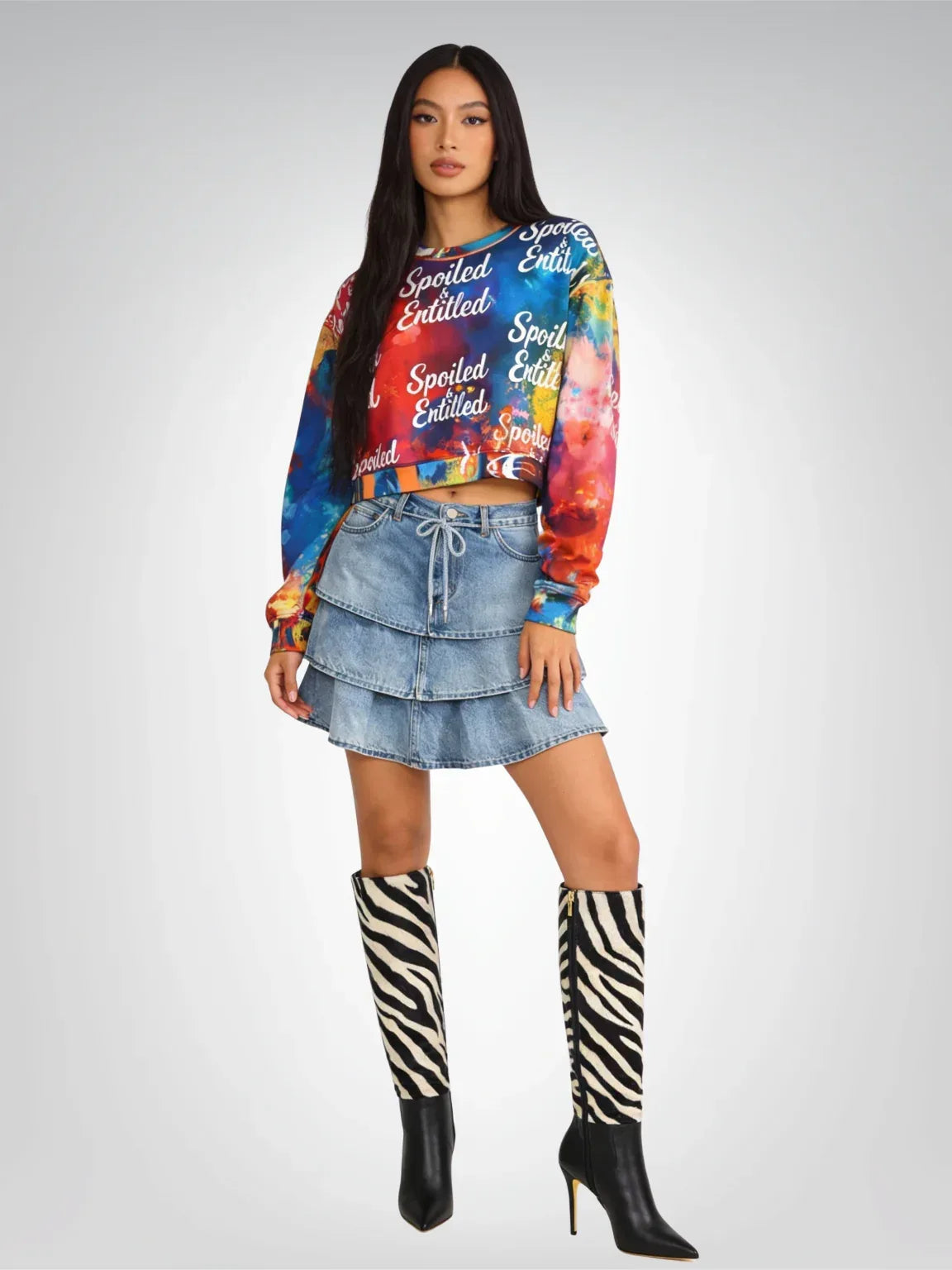 Spoiled &amp;  Entitled™ + STL Rainbow Splash Fleece Crop Sweatshirt
