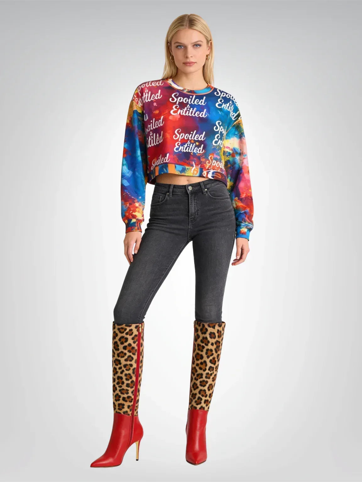 Spoiled &amp;  Entitled™ + STL Rainbow Splash Fleece Crop Sweatshirt