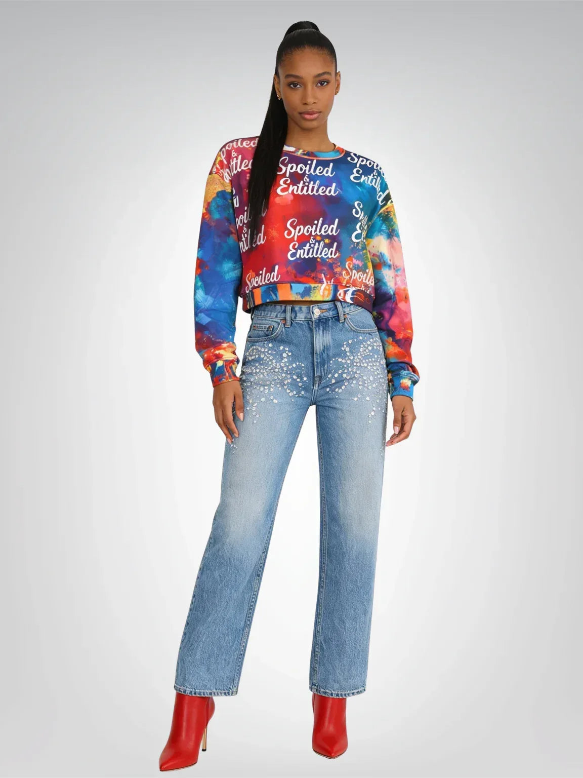 Spoiled &amp;  Entitled™ + STL Rainbow Splash Fleece Crop Sweatshirt