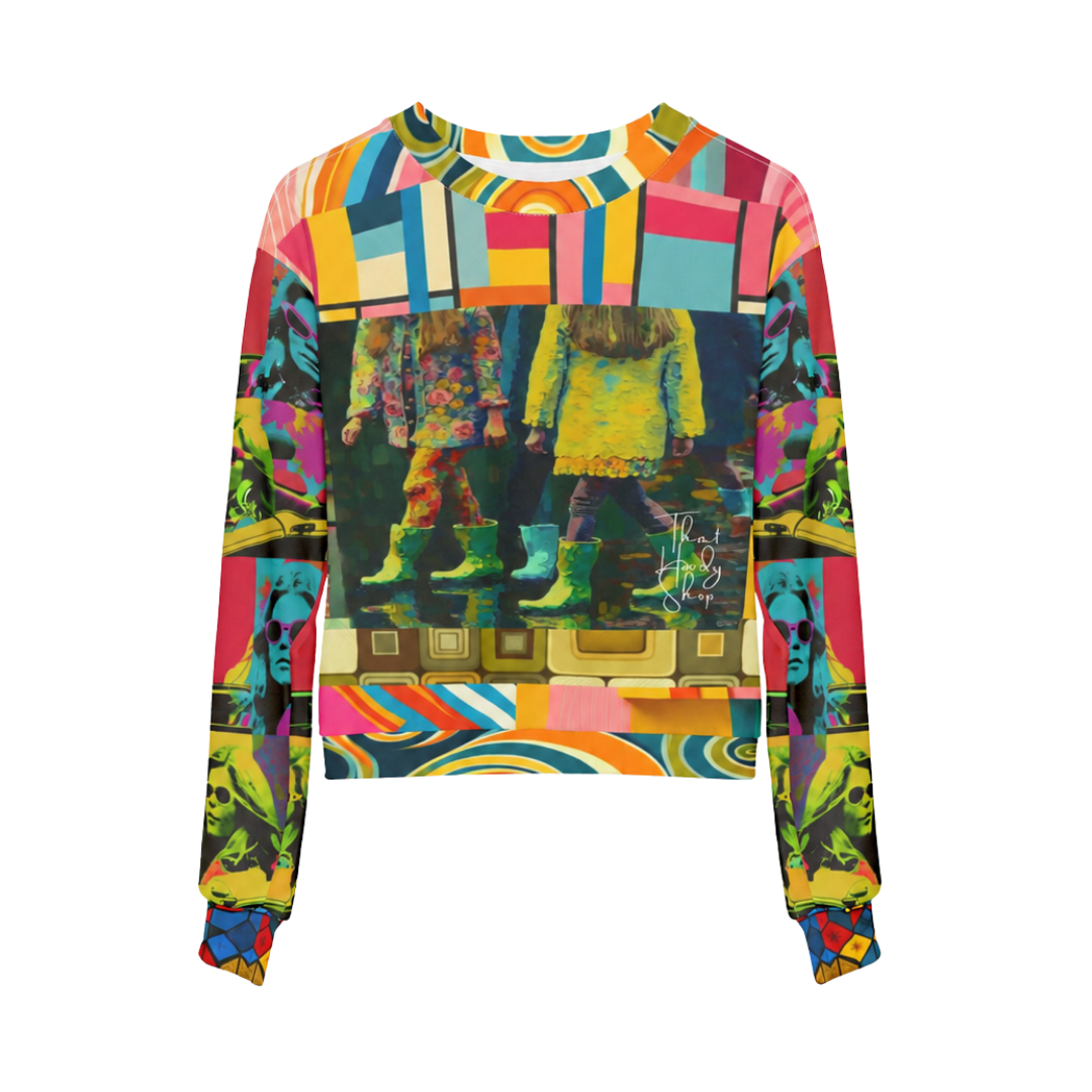 Spring Rain Retro Hippie Colorblock Cropped Sweatshirt (Gold Label)