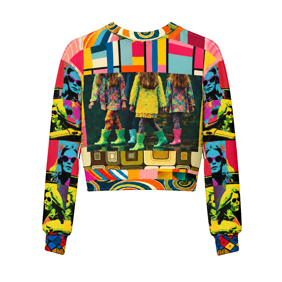 Spring Rain Retro Hippie Colorblock Cropped Sweatshirt (Gold Label)