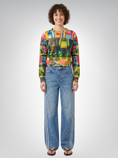 Spring Rain Retro Hippie Colorblock Cropped Sweatshirt (Gold Label)