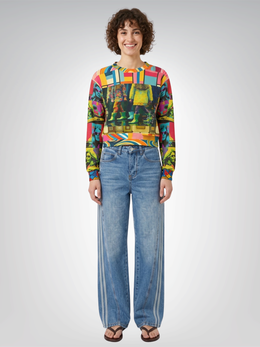 Spring Rain Retro Hippie Colorblock Cropped Sweatshirt (Gold Label)