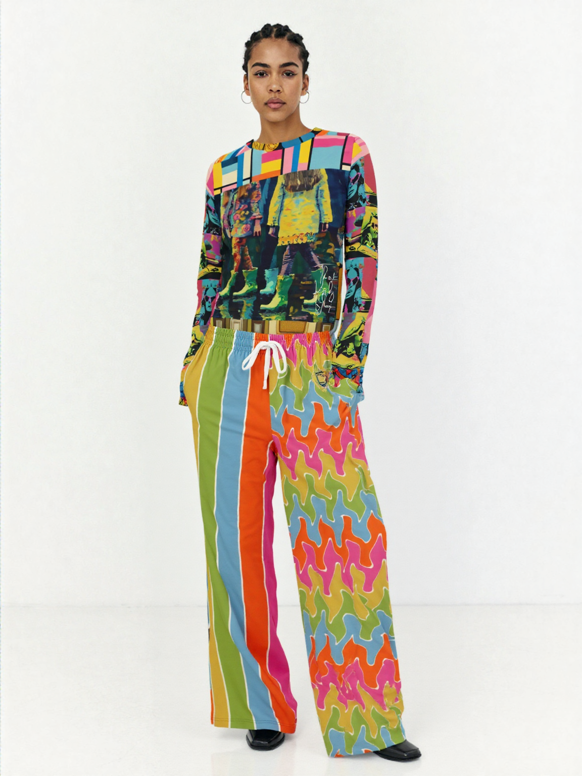 Spring Rain Rugby Stripe Eco-Poly Wide Leg Pants